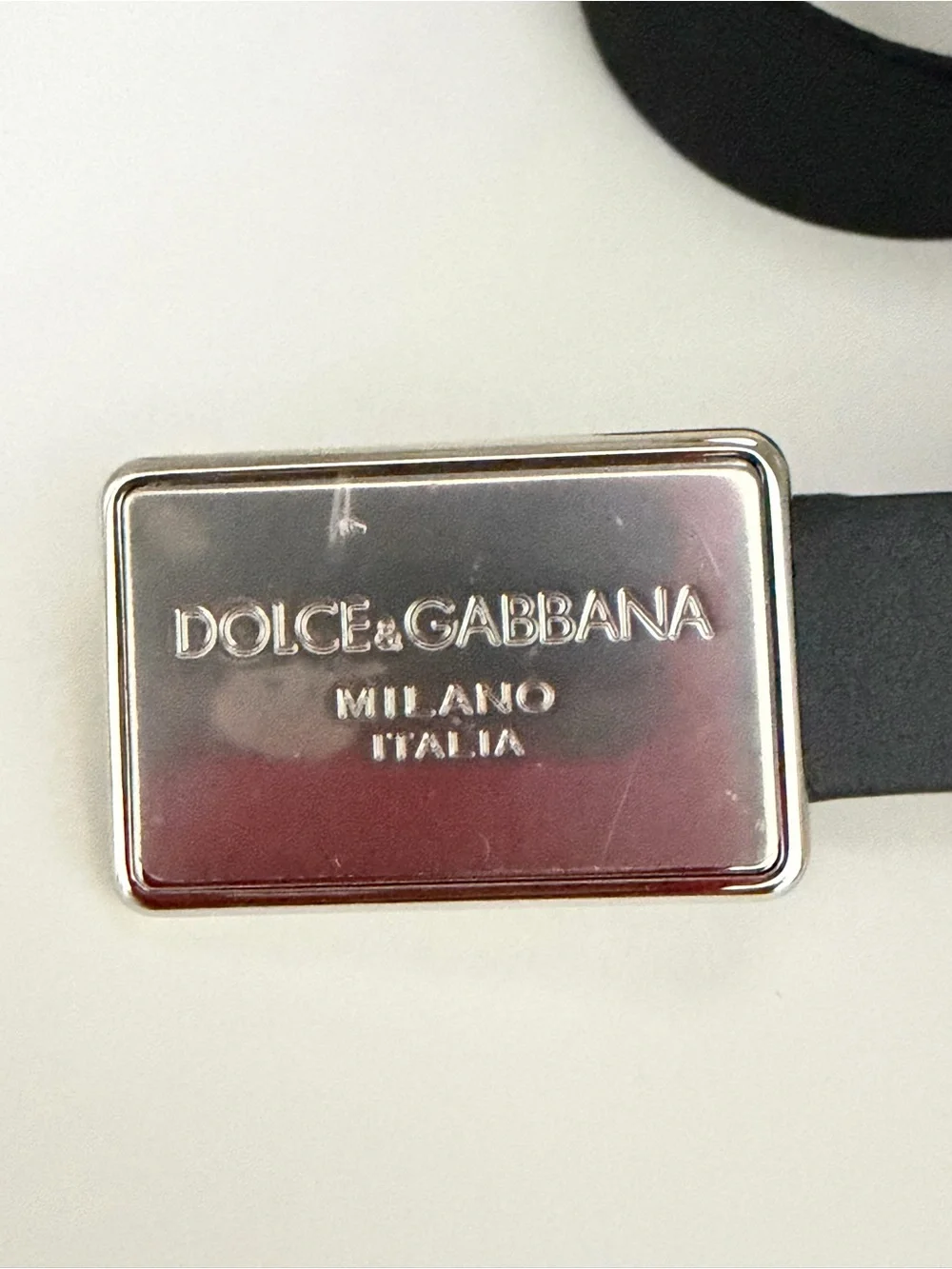 Dolce & Gabbana Black Leather Belt with Rectangular Silver Logo Buckle